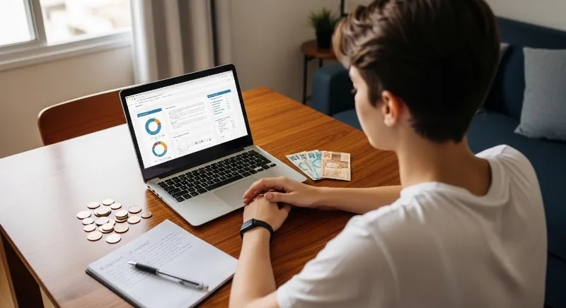 Uma cena fotorrealista mostra um ambiente doméstico brasileiro, com uma mesa simples organizada próxima à janela.